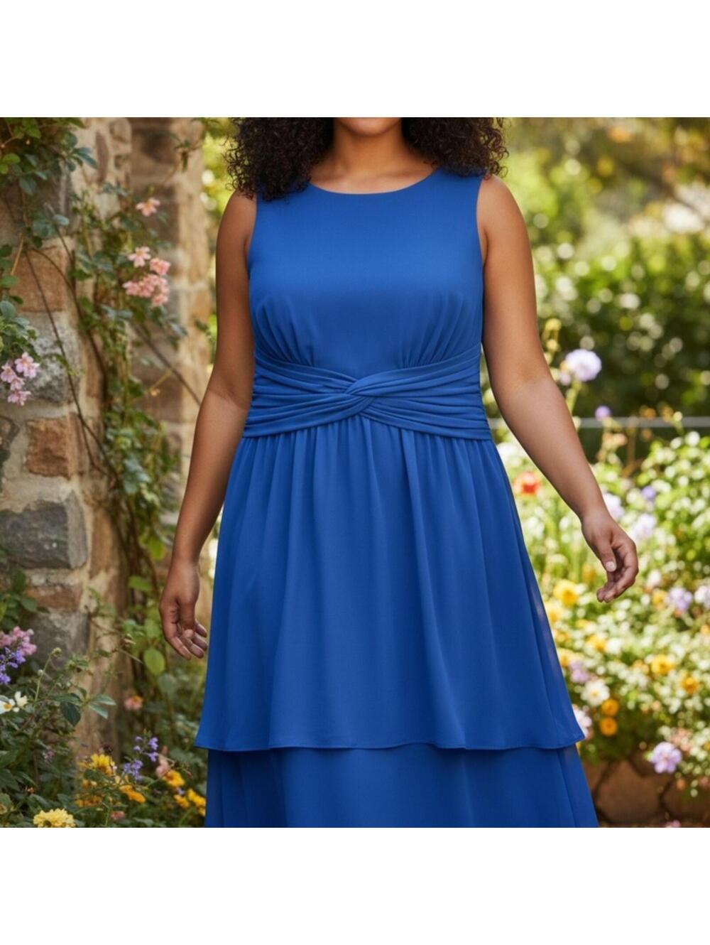 Elegant Royal Blue Sleeveless Midi Dress